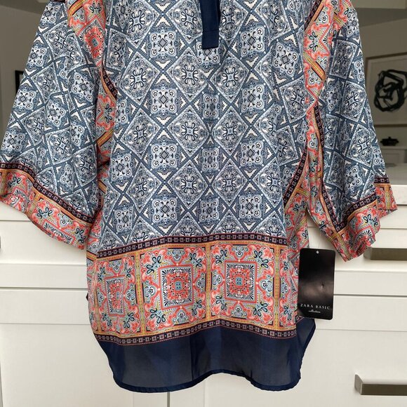 Zara Basic Collection Drop Shoulder Oversized Tunic Top Blue Wht Org Sz S NWT - Picture 5 of 12